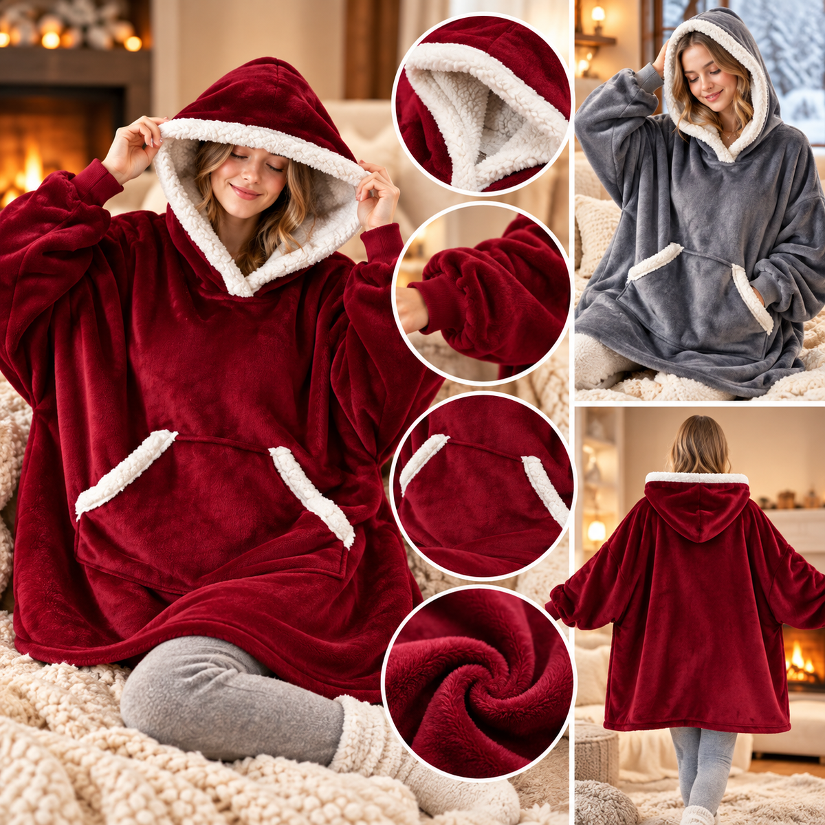 Oversized Sherpa-Lined Cozy Blanket Hoodie Pullover