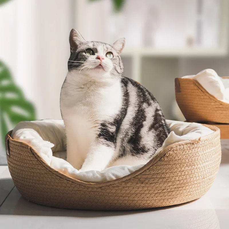 Panier pour chat en corde de papier avec housse lavable