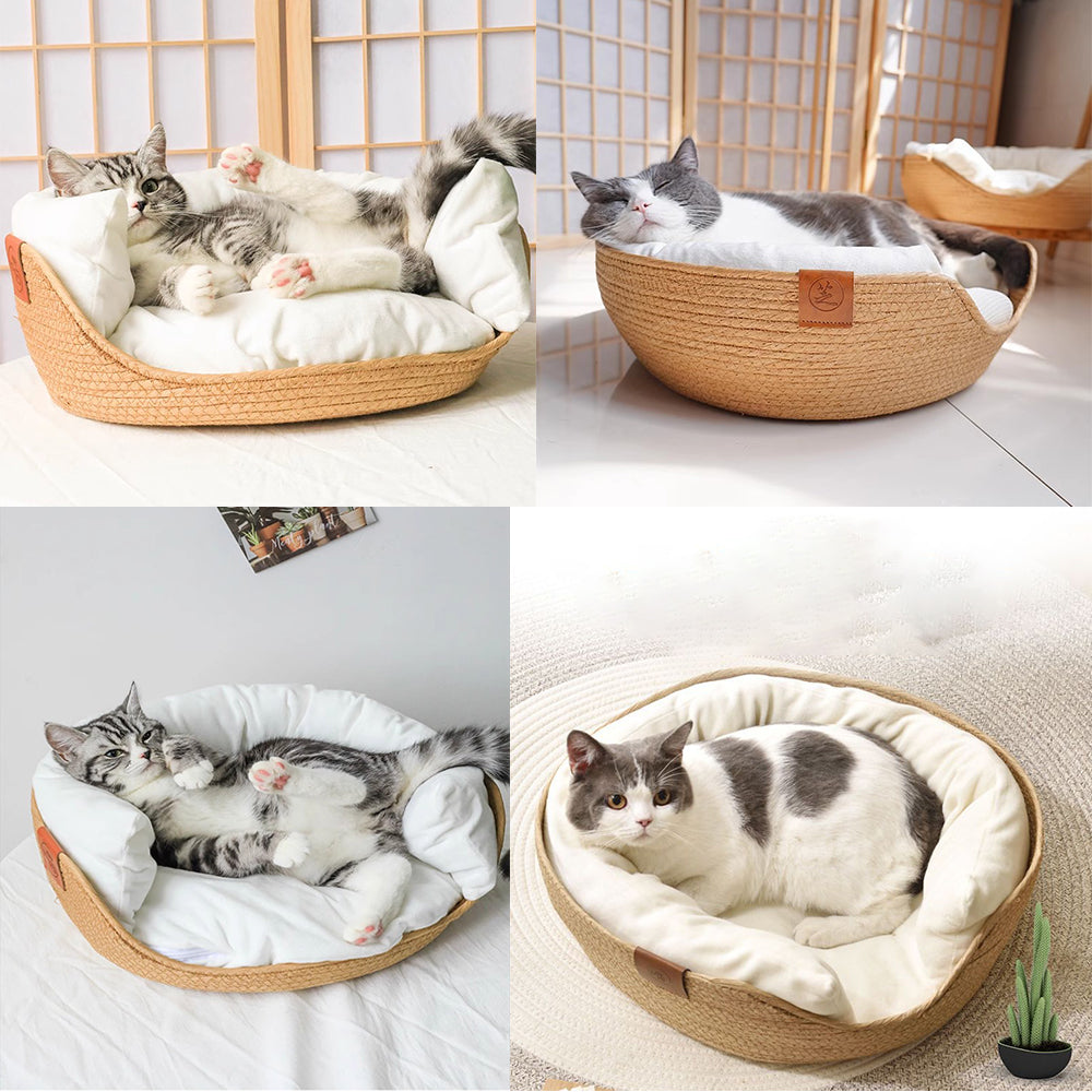 Panier pour chat en corde de papier avec housse lavable