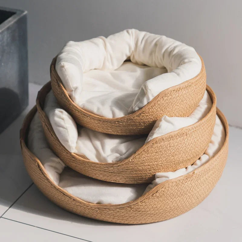Panier pour chat en corde de papier avec housse lavable