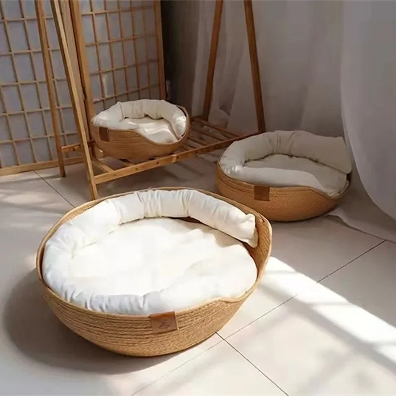 Panier pour chat en corde de papier avec housse lavable