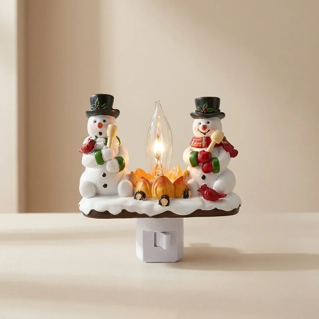 Plug-In Snowman Campfire Christmas Night Light