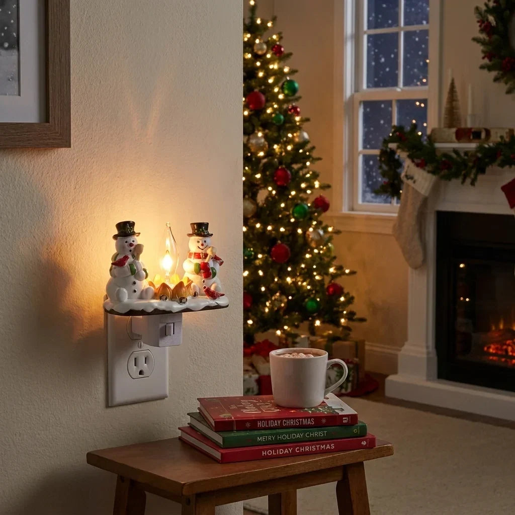 Plug-In Snowman Campfire Christmas Night Light