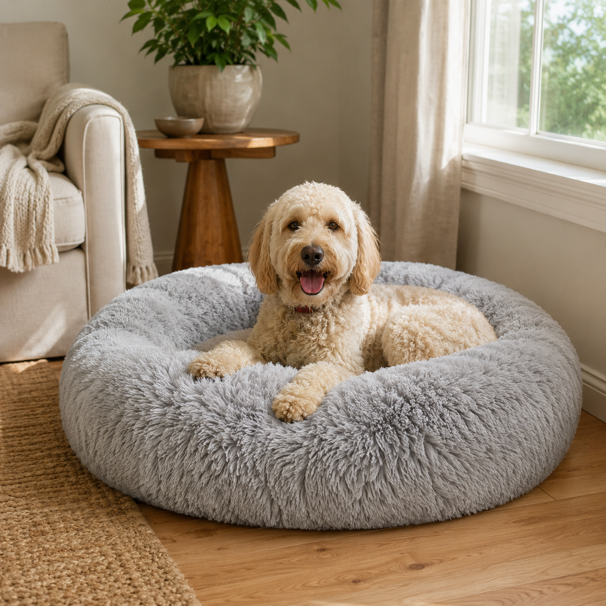 Panier apaisant moelleux pour chien - lavable en machine, design douillet
