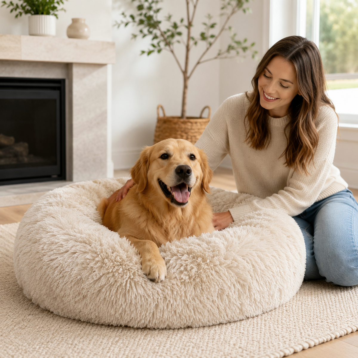 Panier apaisant moelleux pour chien - lavable en machine, design douillet