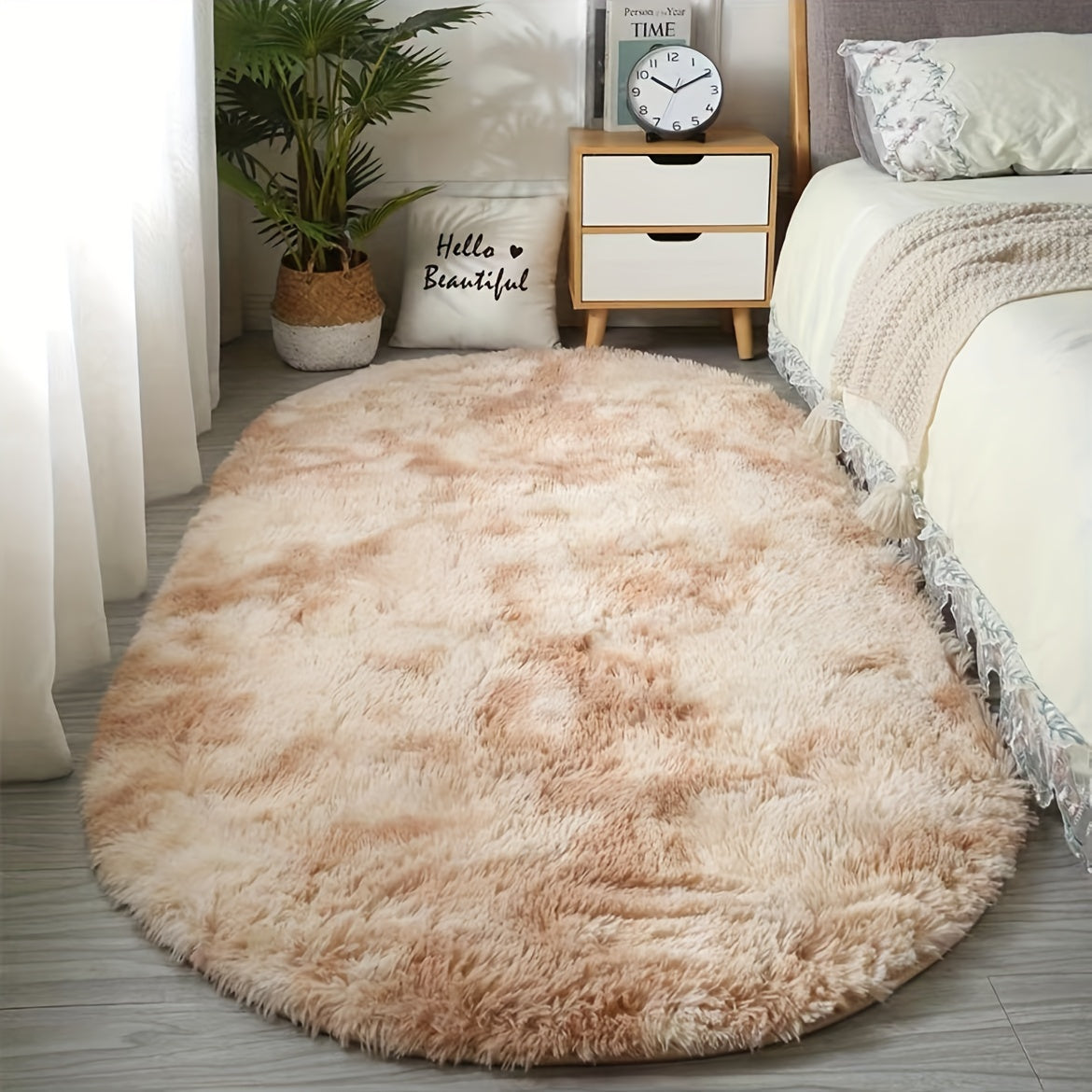 Plush Oval Rug – Soft and Stylish Carpet for Bedroom and Living Room Decor