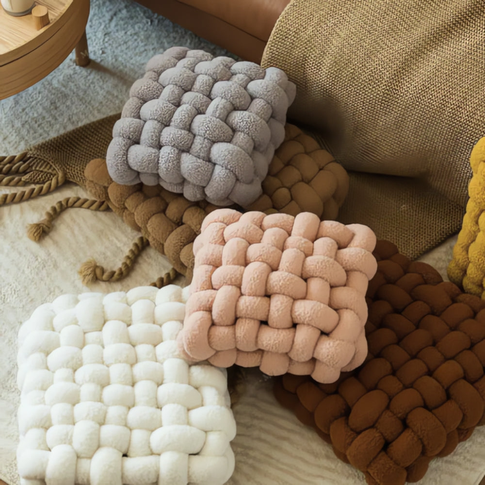 Plush Woven Knot Boucle Cushion