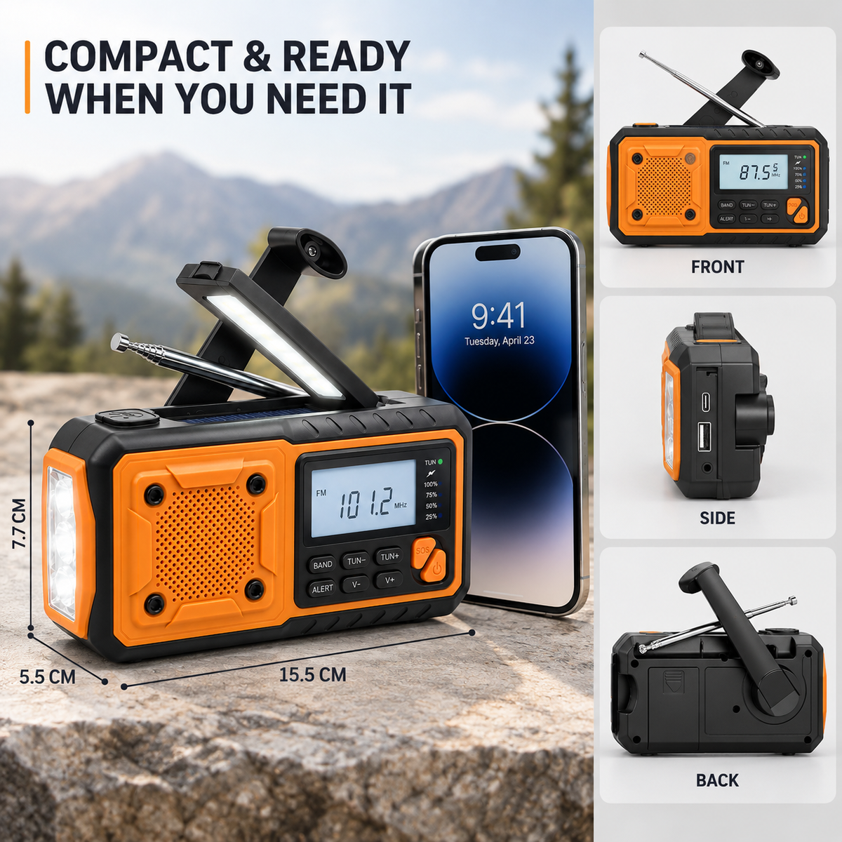 Radio d'urgence portable à manivelle