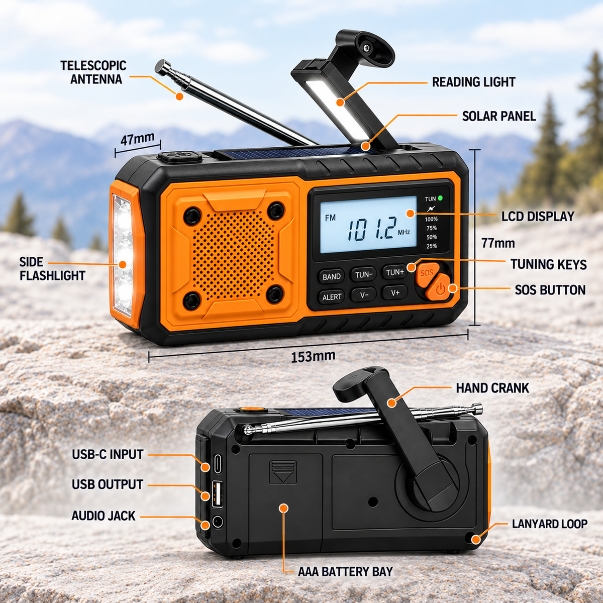 Radio d'urgence portable à manivelle