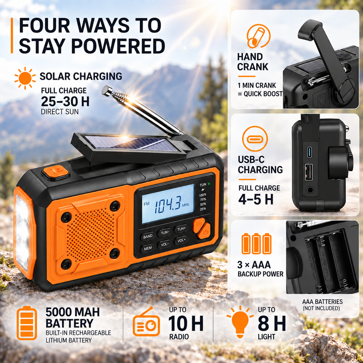 Radio d'urgence portable à manivelle