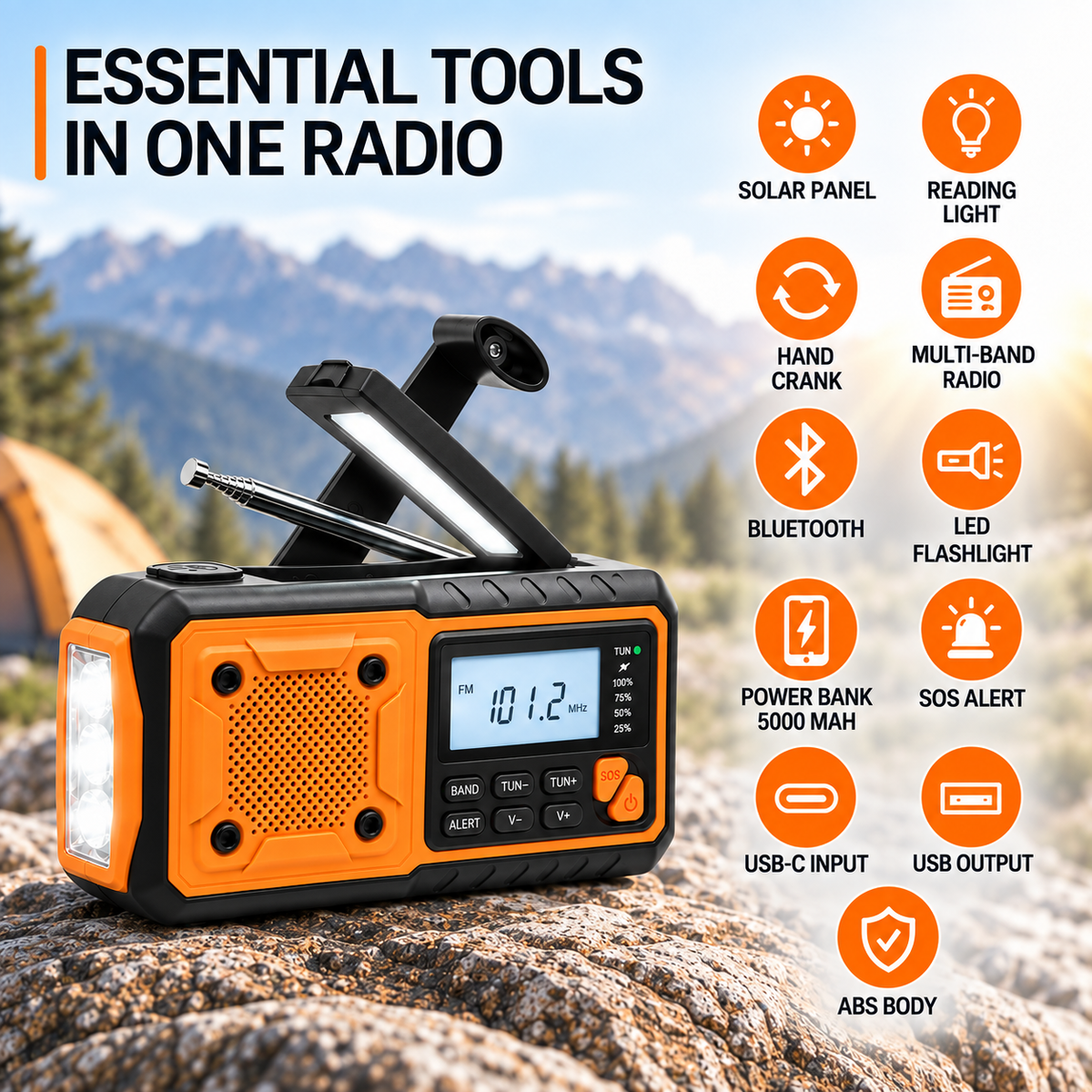 Radio d'urgence portable à manivelle