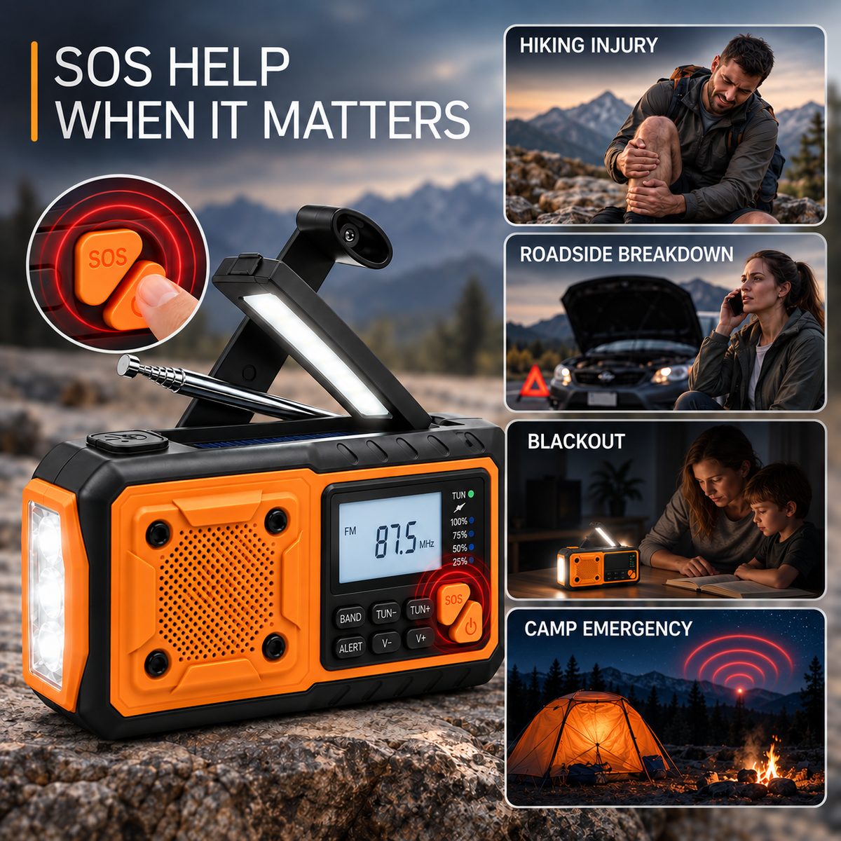 Radio d'urgence portable à manivelle