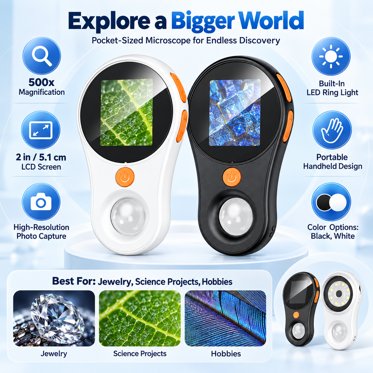 Portable Handheld Digital Microscope and Magnifying Glass