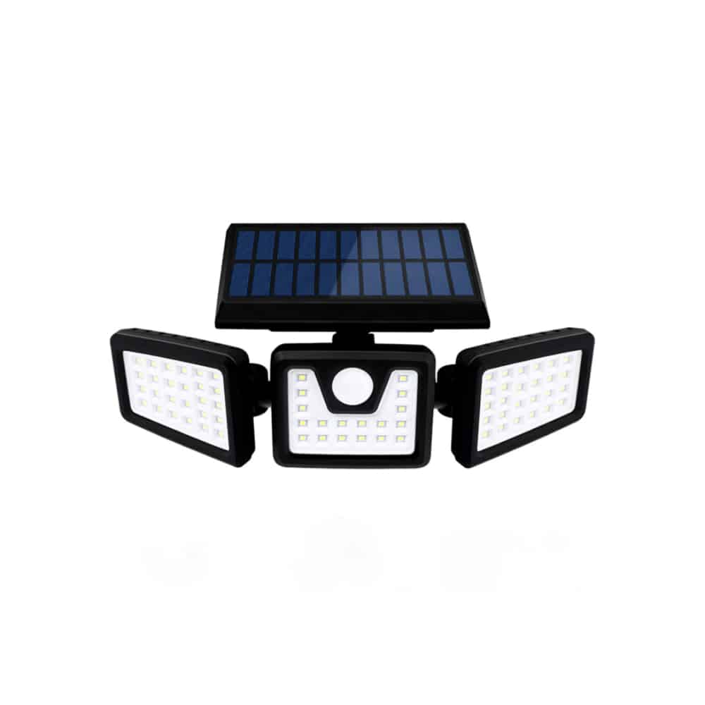 Lampe LED solaire puissante avec 3 projecteurs et détecteur de mouvement