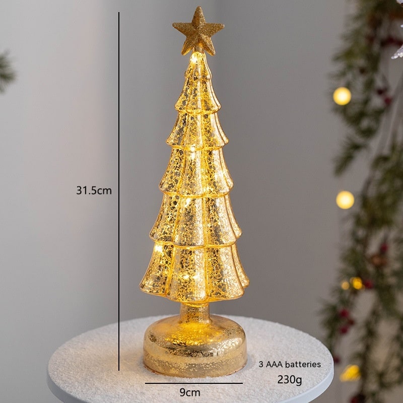 Pre-Lit Glass-Look Tabletop Christmas Tree with LED Lights and Star Topper