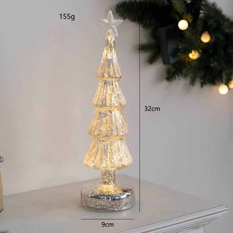 Pre-Lit Glass-Look Tabletop Christmas Tree with LED Lights and Star Topper