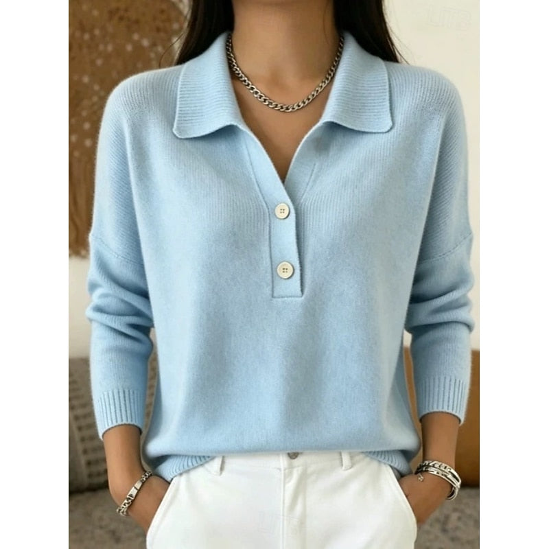 Refined Collared Button-Up Pullover Sweater