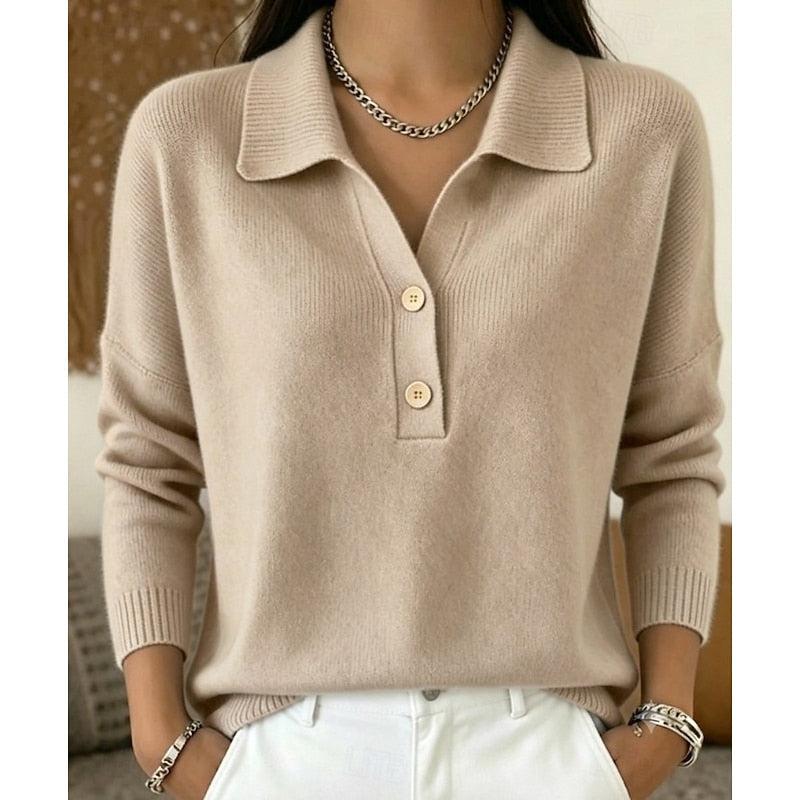 Refined Collared Button-Up Pullover Sweater