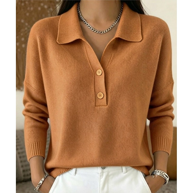 Refined Collared Button-Up Pullover Sweater