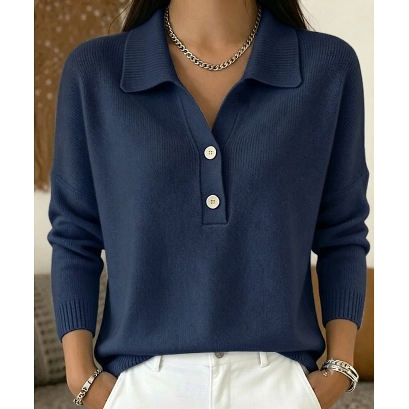 Refined Collared Button-Up Pullover Sweater