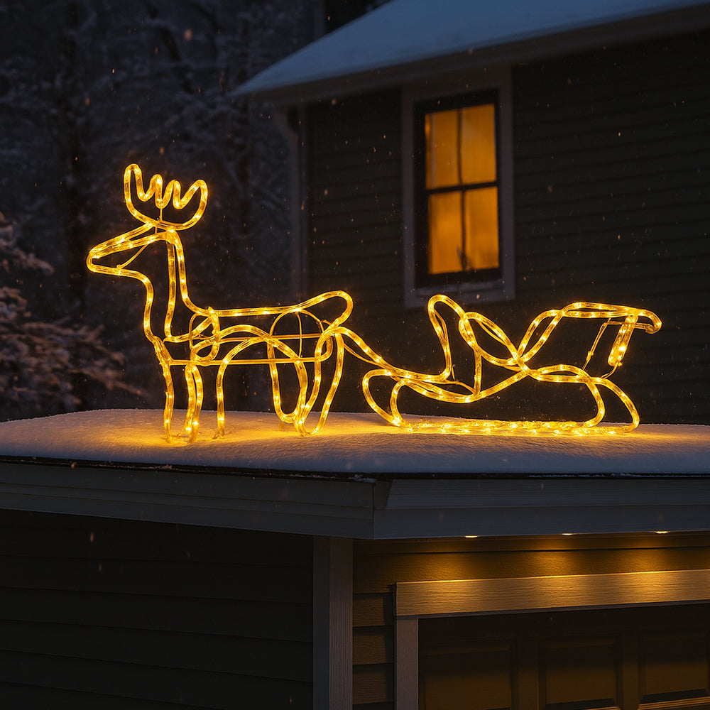 Reindeer and Sleigh with LED Lights - 120 cm