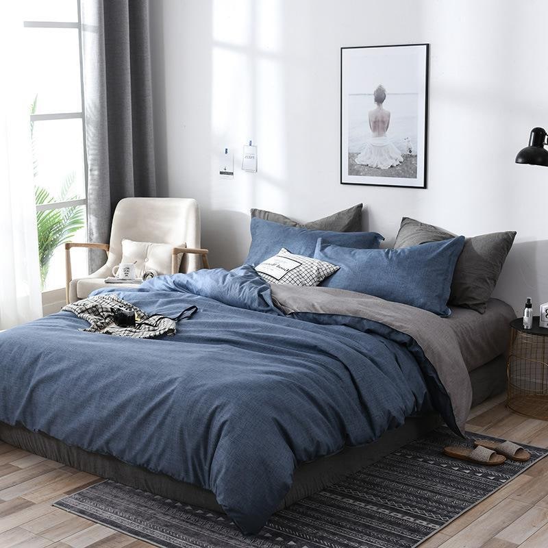 Parure de housse de couette réversible en coton et tissu mat doux