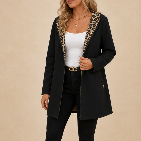 Reversible Leopard Print Hooded Coat