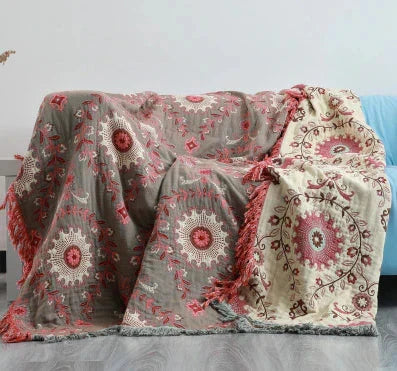 Couverture scandinave réversible | Motif d’oiseaux | Douillette