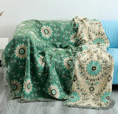 Couverture scandinave réversible | Motif d’oiseaux | Douillette