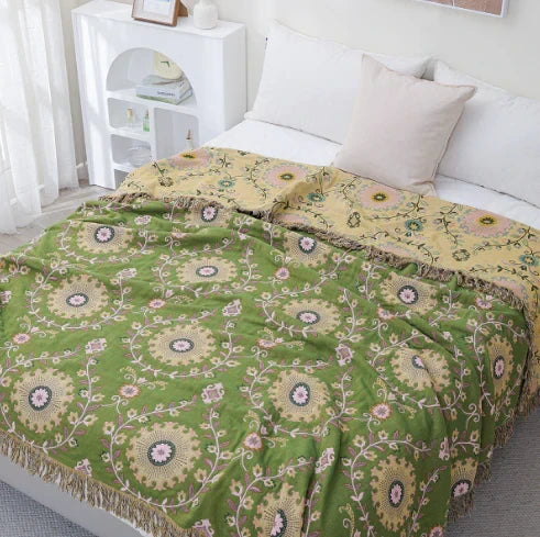 Couverture scandinave réversible | Motif d’oiseaux | Douillette