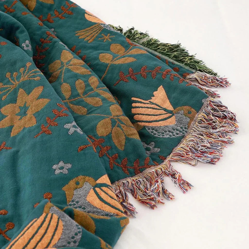 Couverture scandinave réversible | Motif d’oiseaux | Douillette