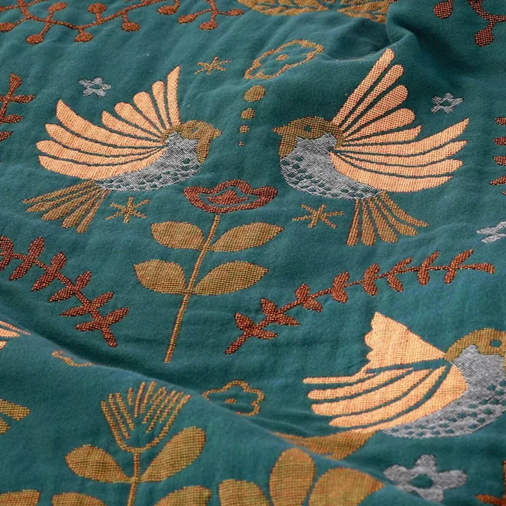 Couverture scandinave réversible | Motif d’oiseaux | Douillette