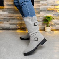 Ribbed Cuff Lug Sole Slouch Boots