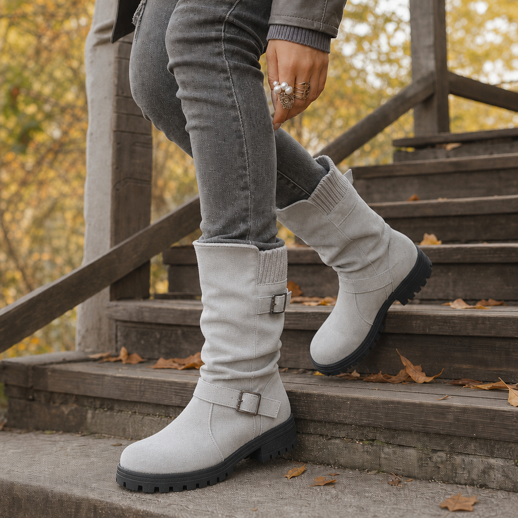 Ribbed Cuff Lug Sole Slouch Boots