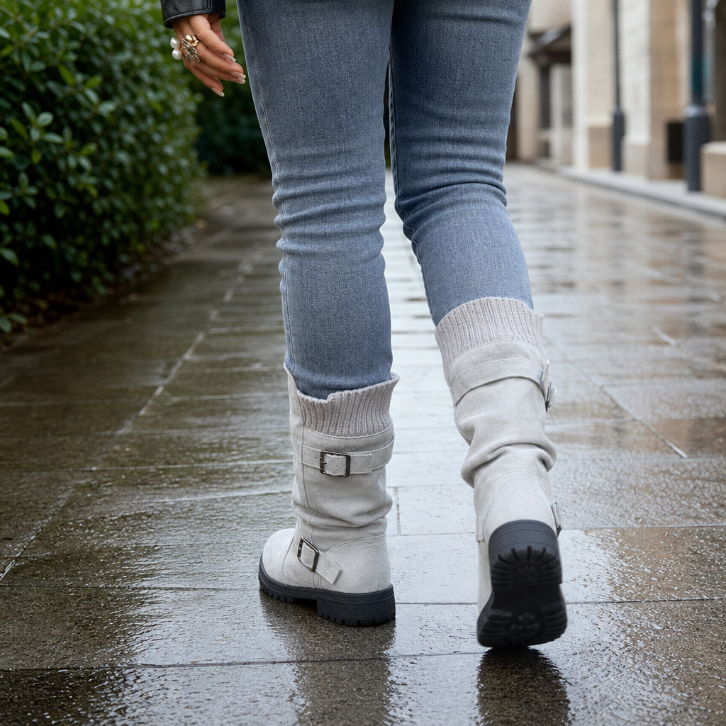 Ribbed Cuff Lug Sole Slouch Boots
