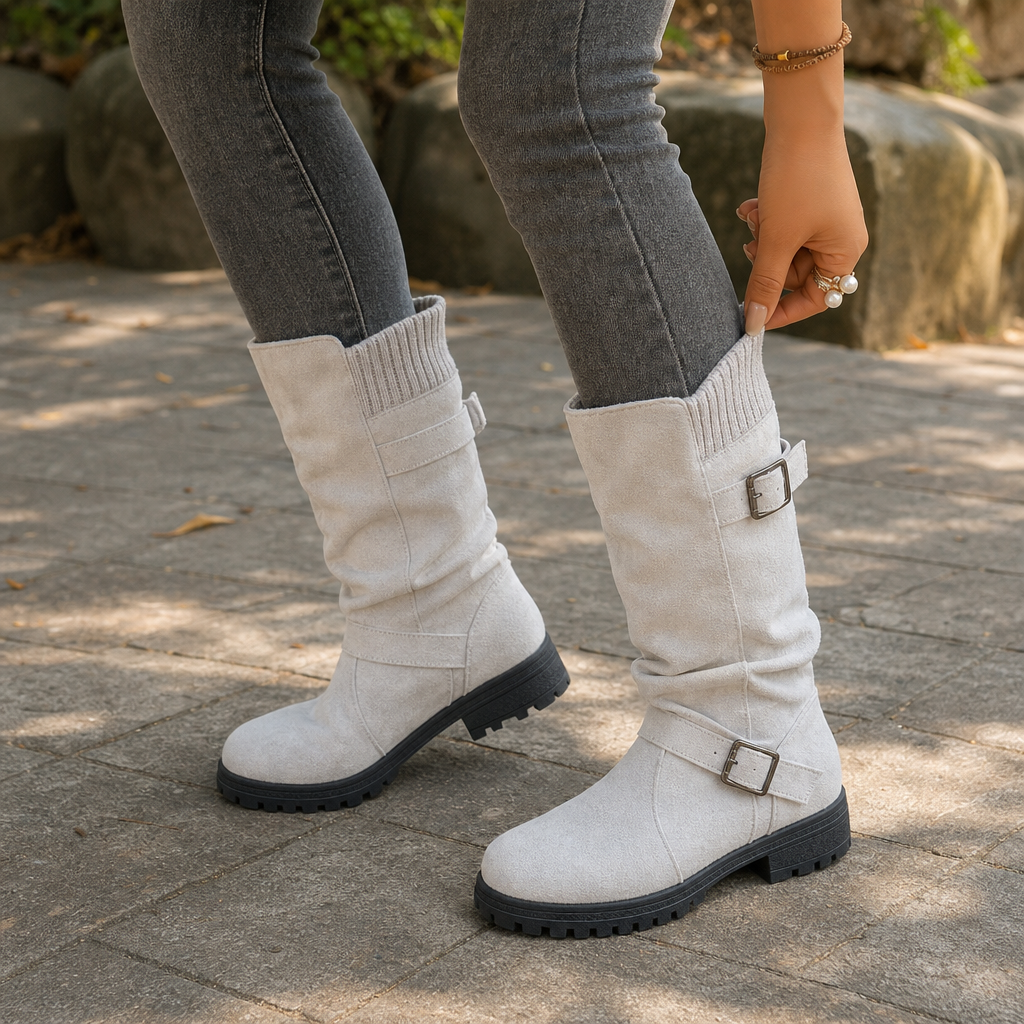 Ribbed Cuff Lug Sole Slouch Boots