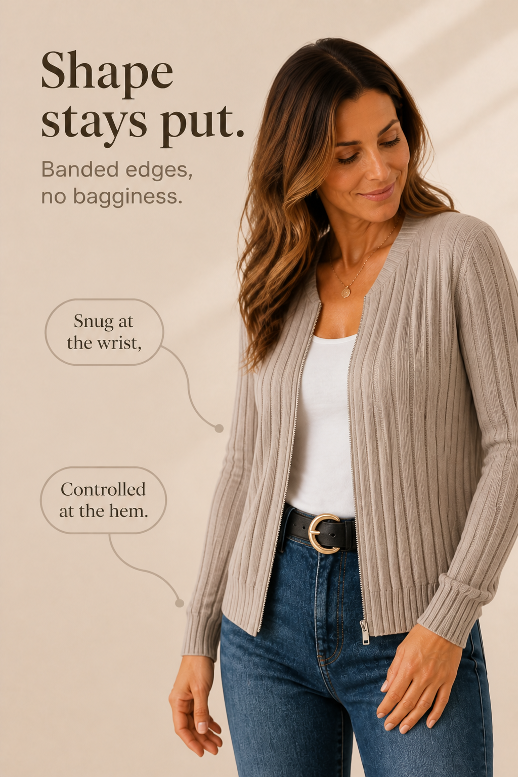 Ribbed Knit Zip-Front Cardigan