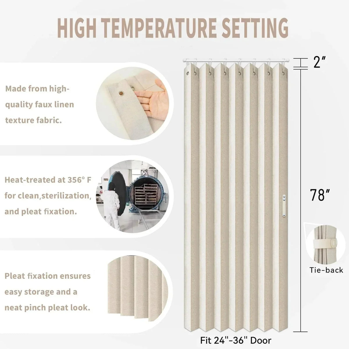 Room Divider Drapes - Pleated Folding Curtain for Doorways