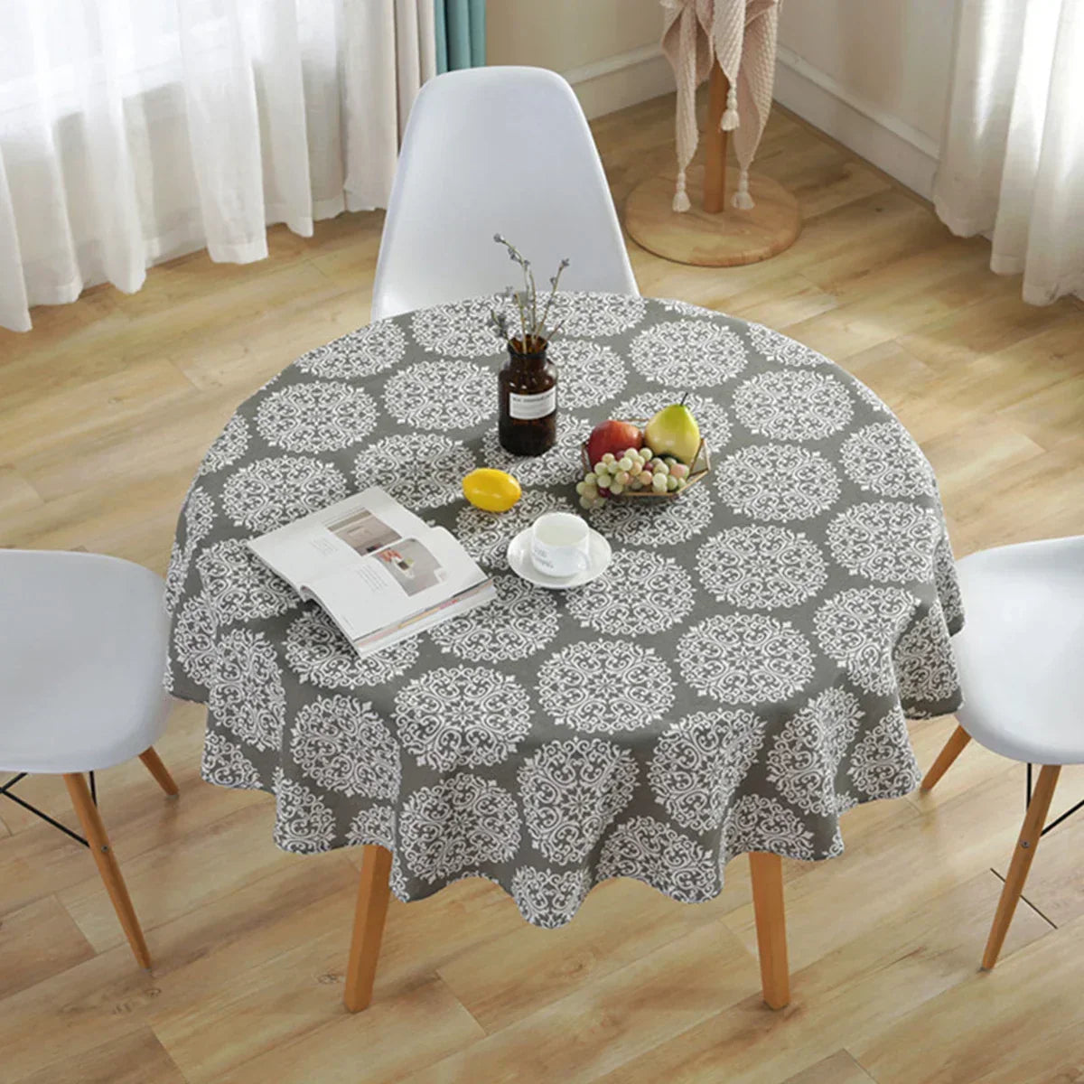 Round Tablecloth with Herringbone Pattern for Stylish Table Decor
