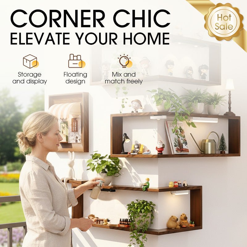Rustic Corner Shelf Unit - Walnut Finish, Durable Wood Construction
