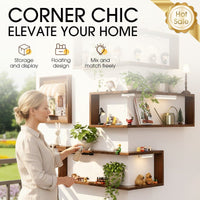 Rustic Corner Shelf Unit - Walnut Finish, Durable Wood Construction