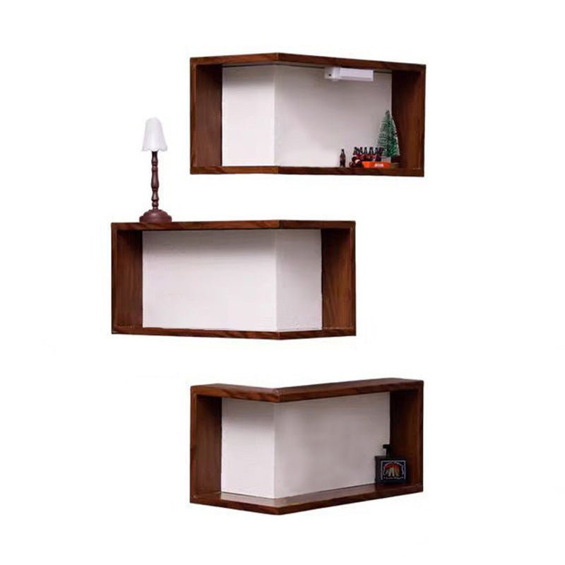 Rustic Corner Shelf Unit - Walnut Finish, Durable Wood Construction