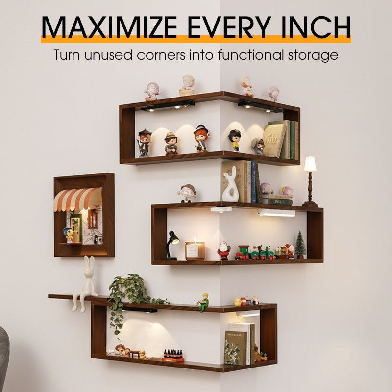 Rustic Corner Shelf Unit - Walnut Finish, Durable Wood Construction