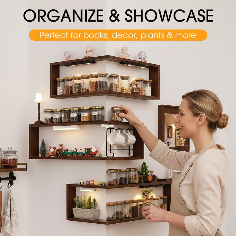 Rustic Corner Shelf Unit - Walnut Finish, Durable Wood Construction
