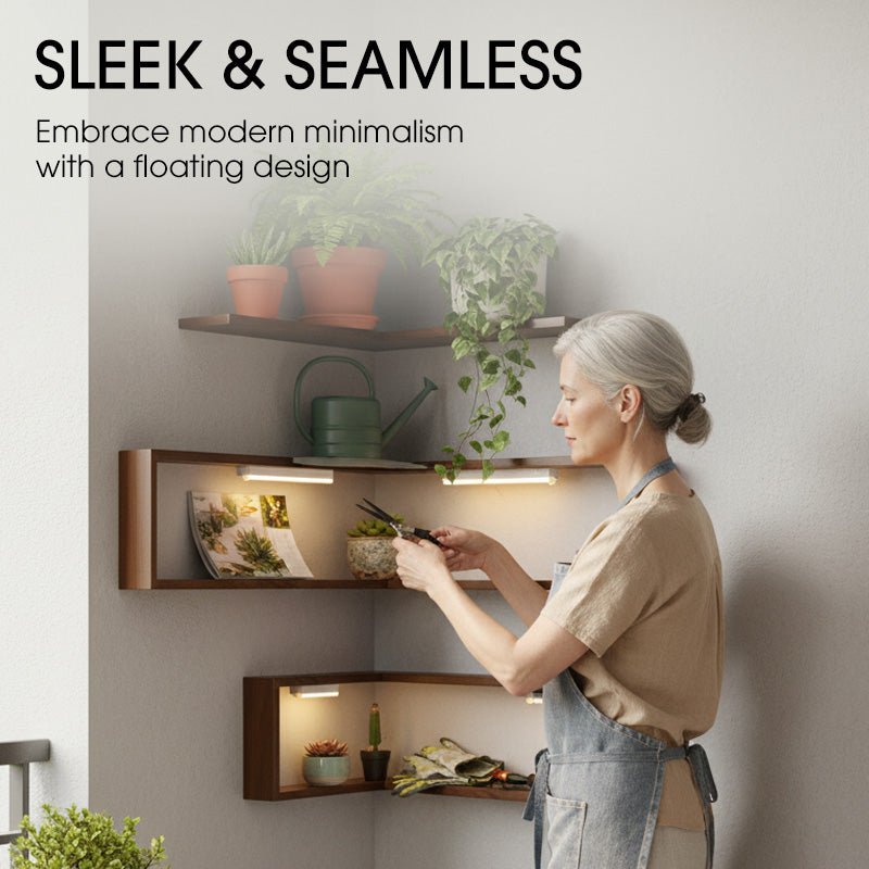 Rustic Corner Shelf Unit - Walnut Finish, Durable Wood Construction