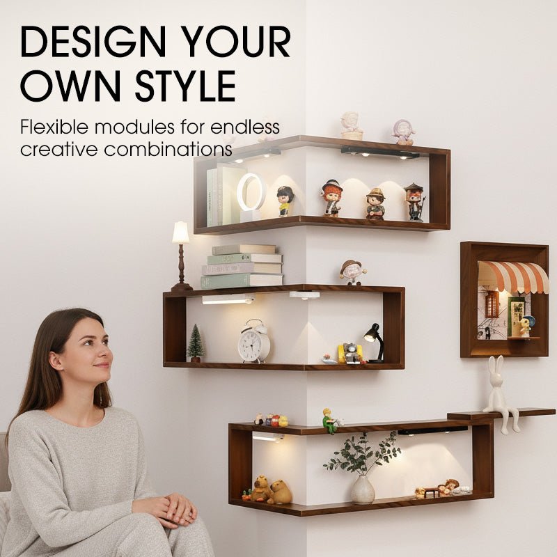 Rustic Corner Shelf Unit - Walnut Finish, Durable Wood Construction