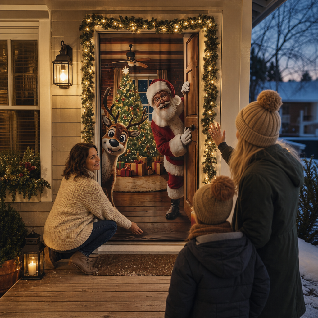 Santa and Reindeer Christmas Door Cover