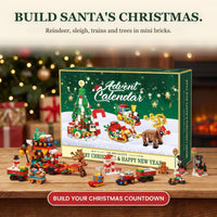 Calendrier de l’Avent en mini-briques de Noël, traîneau du Père Noël, trains et village