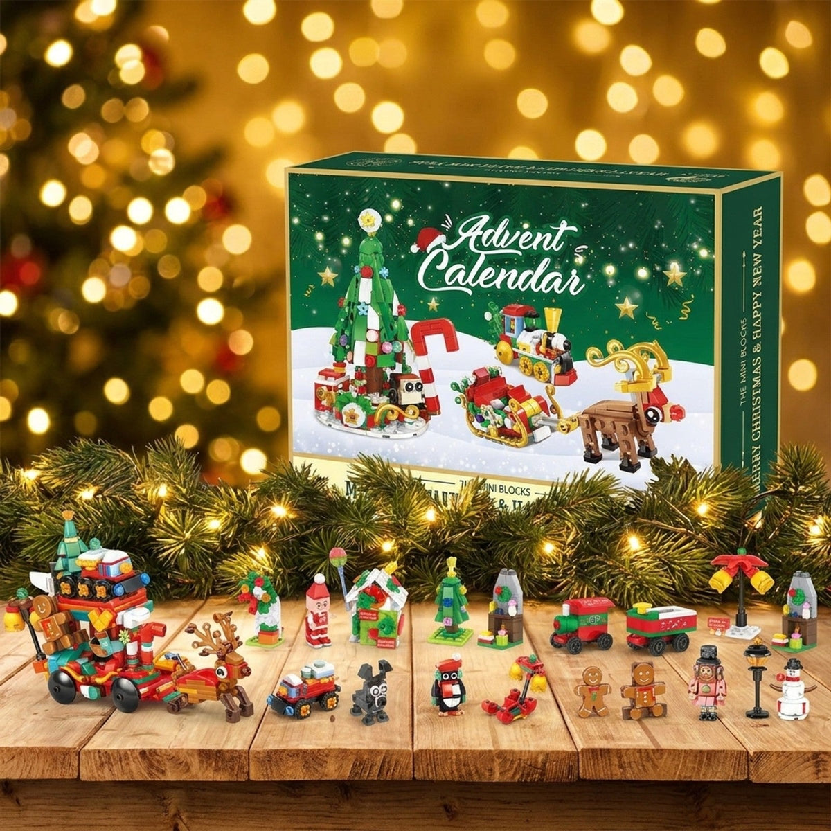 Christmas Mini Building Blocks Advent Calendar, Santa's Sleigh, Trains and Village