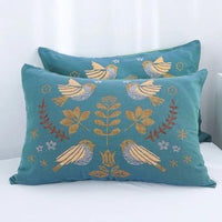 Cotton Gauze Pillowcases with Bird & Floral Design (2-Pack)